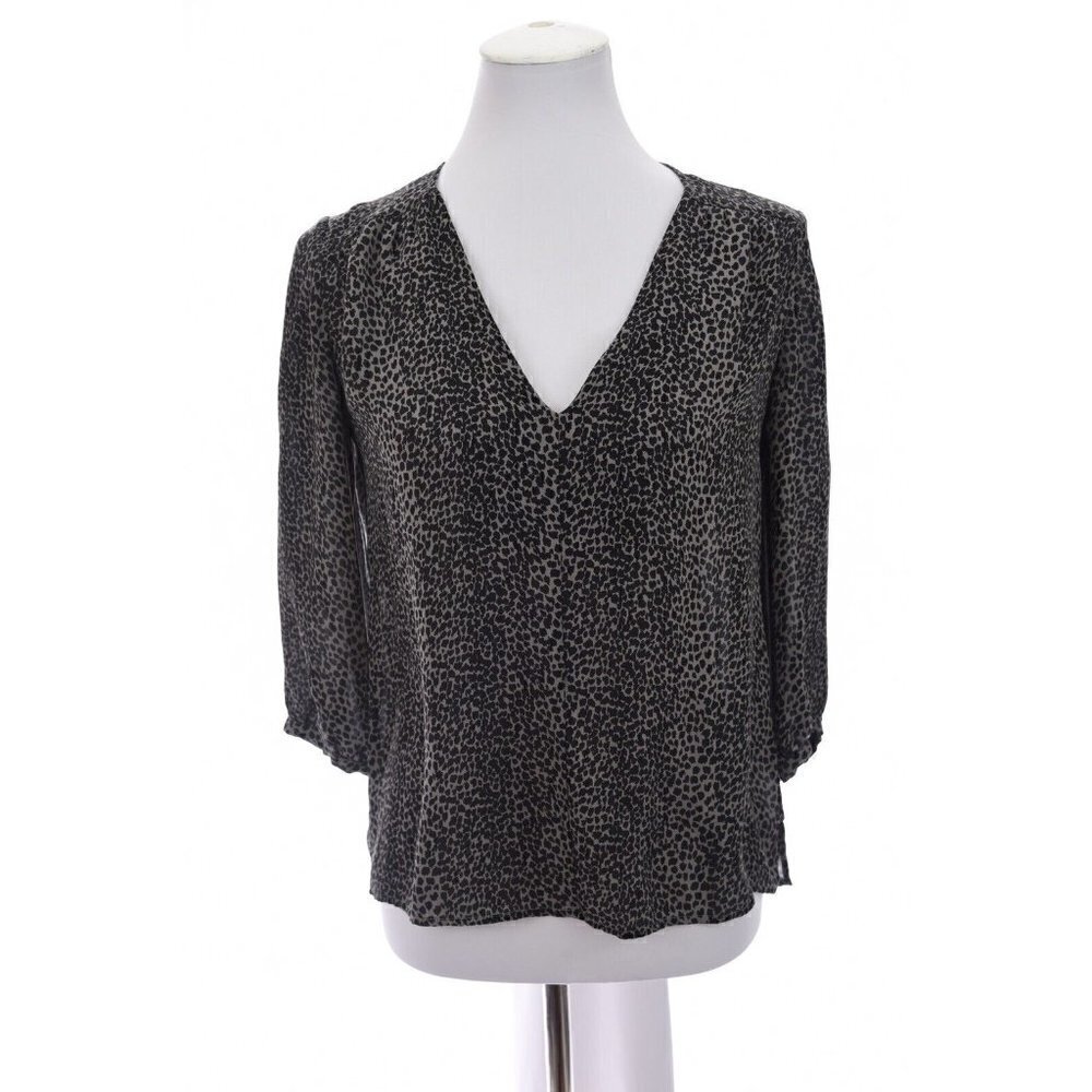 Joie Womens 100% Silk Chiffon Popover Blouse Top Leopard Print Gray Sz XS